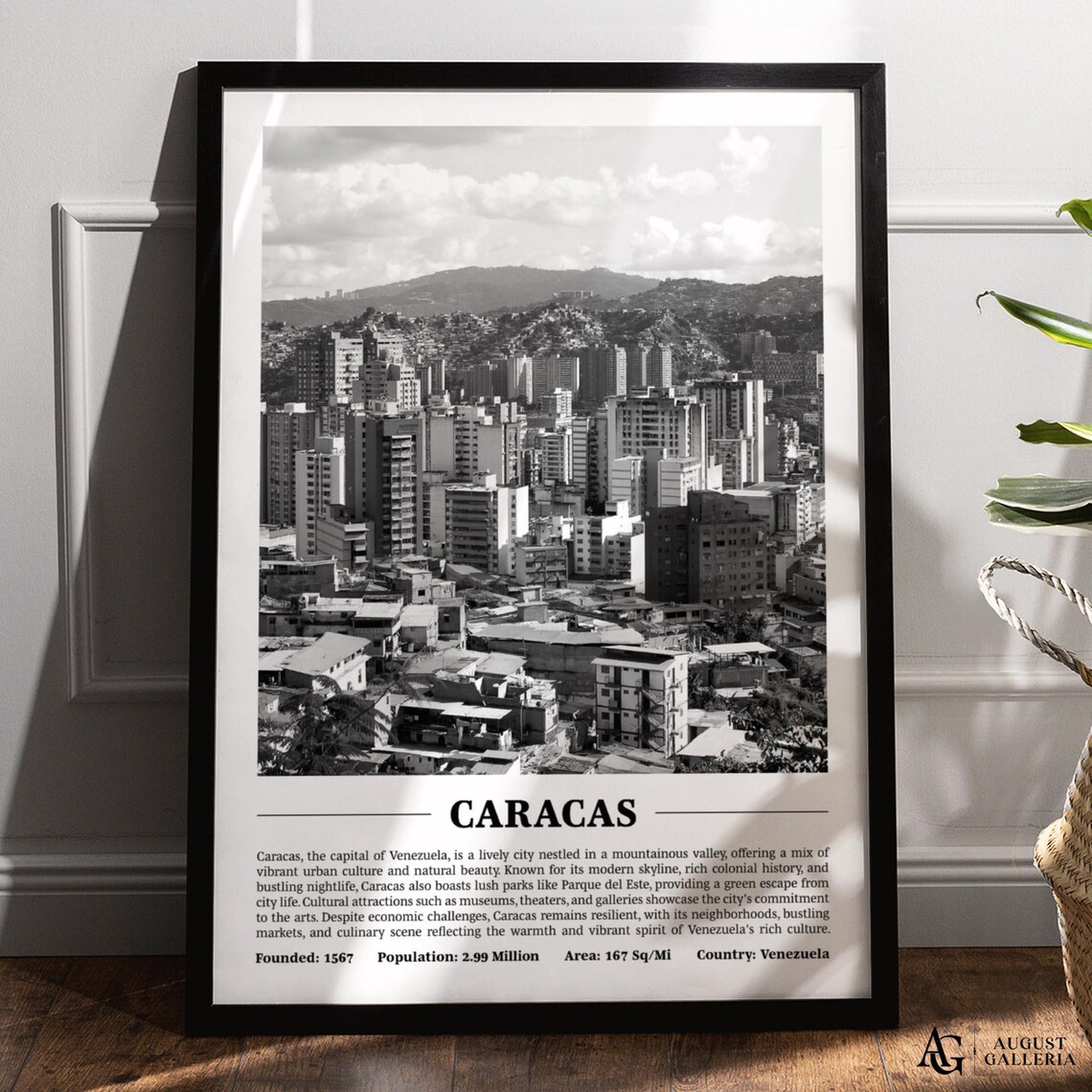 Caracas Black And White Skyline Travel Poster Venezuela City Photography