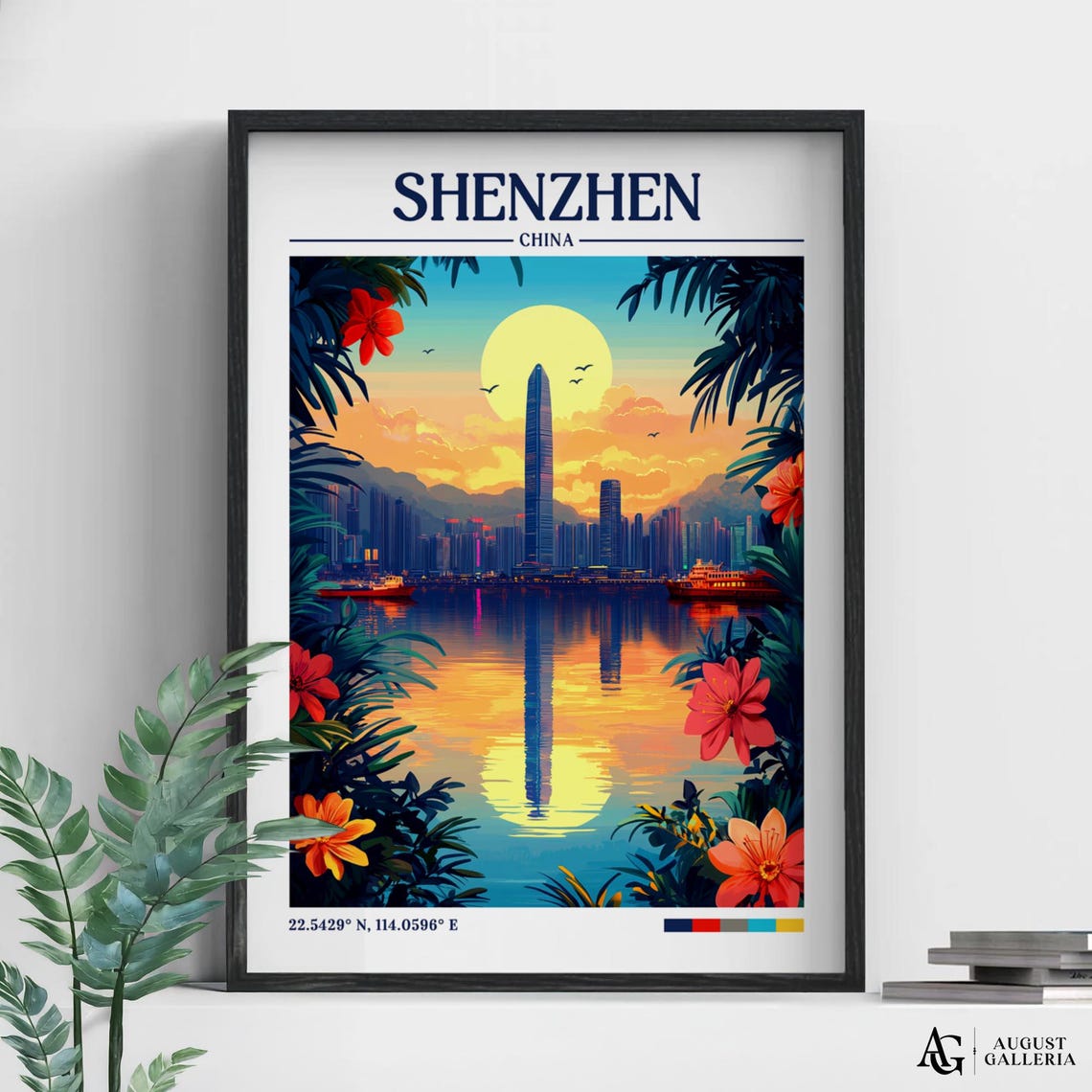 Shenzhen China Retro Travel Print Wall Art Framed Canvas Poster Illustration Wanderlust