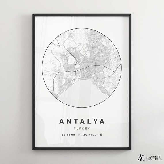 Antalya Turkey Minimalist Circular Street Map Decor Travel Poster