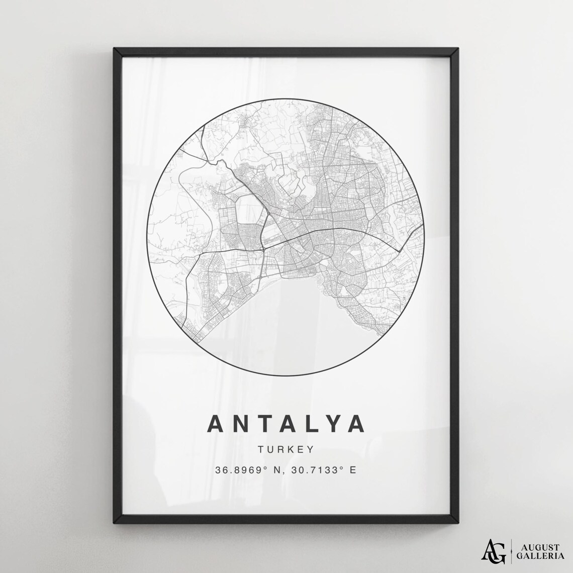 Antalya Turkey Minimalist Circular Street Map Decor Travel Poster