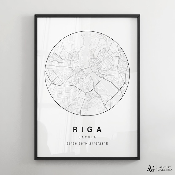 Riga Latvia Minimalist City Map Poster with Coordinates Art Decor