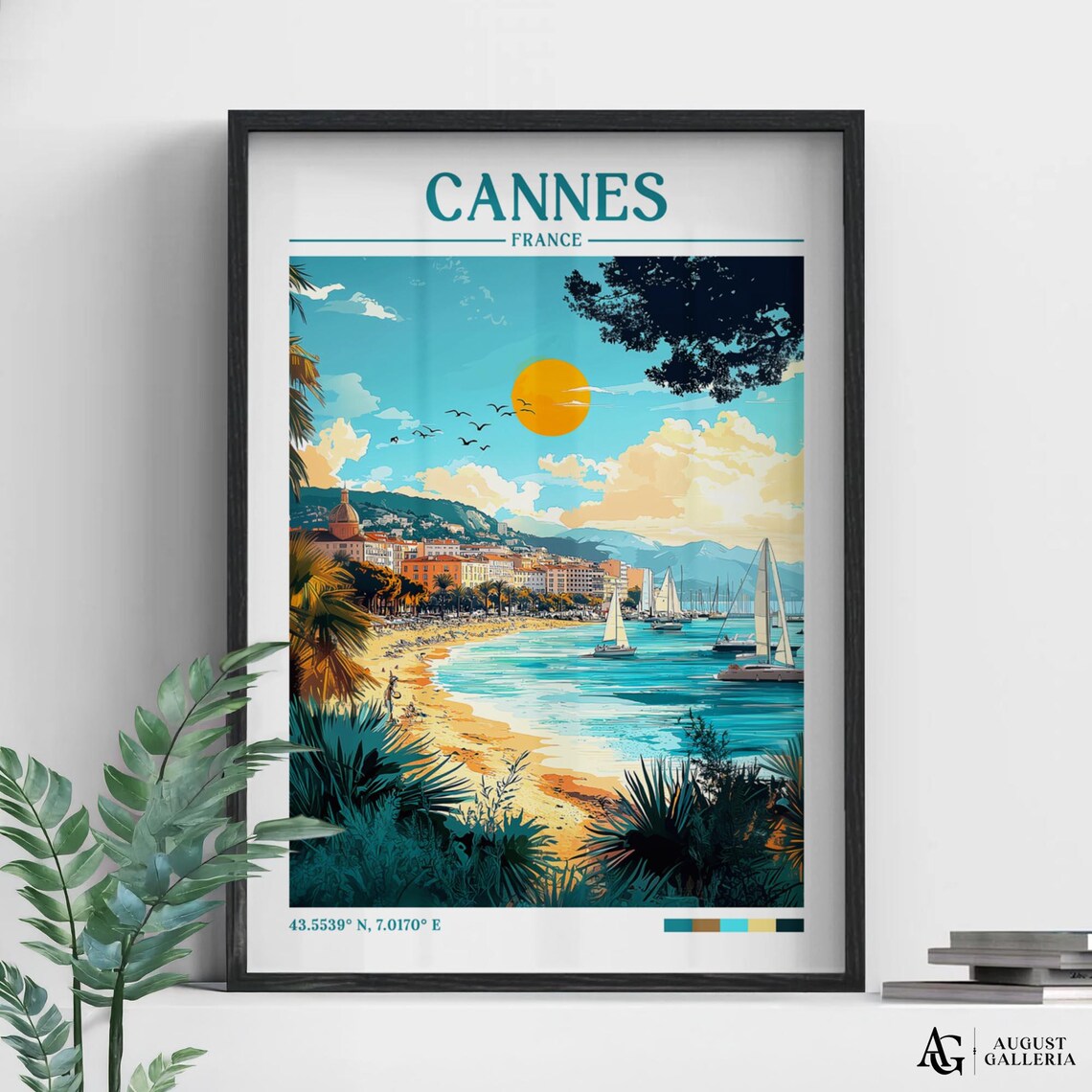 Cannes France Retro Travel Poster Beach Sailboats French Riviera