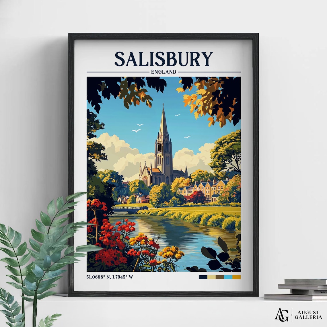 Salisbury England Retro Travel Poster, Wanderlust