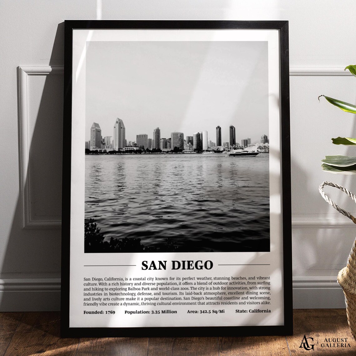 San Diego Skyline Bay Black and White California City Poster