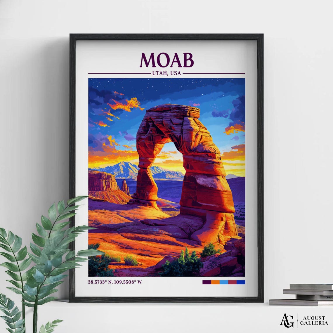 Moab Utah Retro Travel Print Wall Art Framed Canvas Poster Illustration Wanderlust