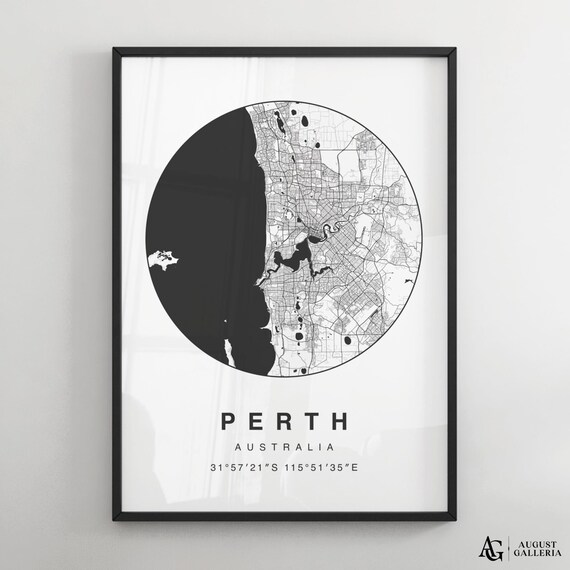 Perth Australia Minimalist City Street Map Black and White Art Poster