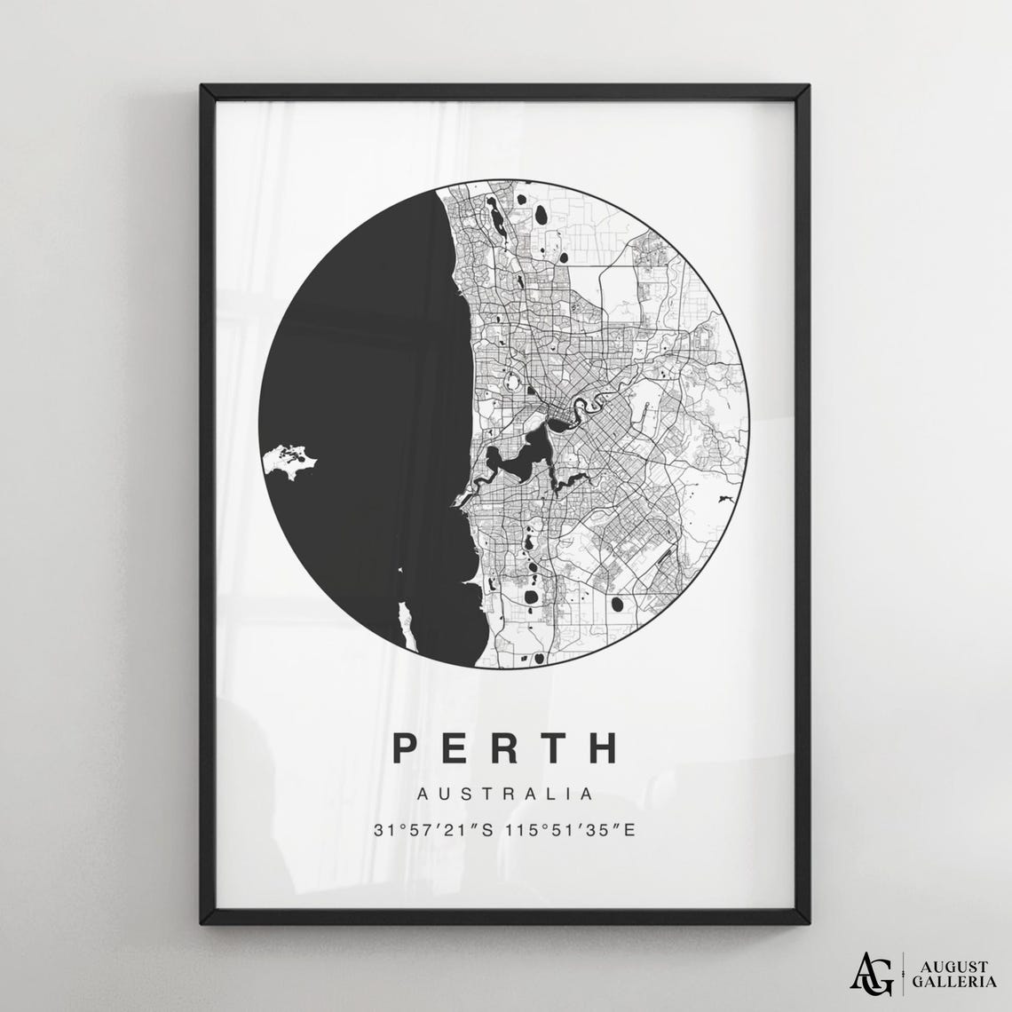 Perth Australia Minimalist City Street Map Black and White Art Poster