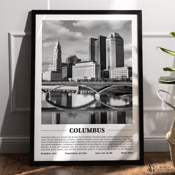 Columbus Ohio Downtown Skyline Bridge Black And White Photo Poster