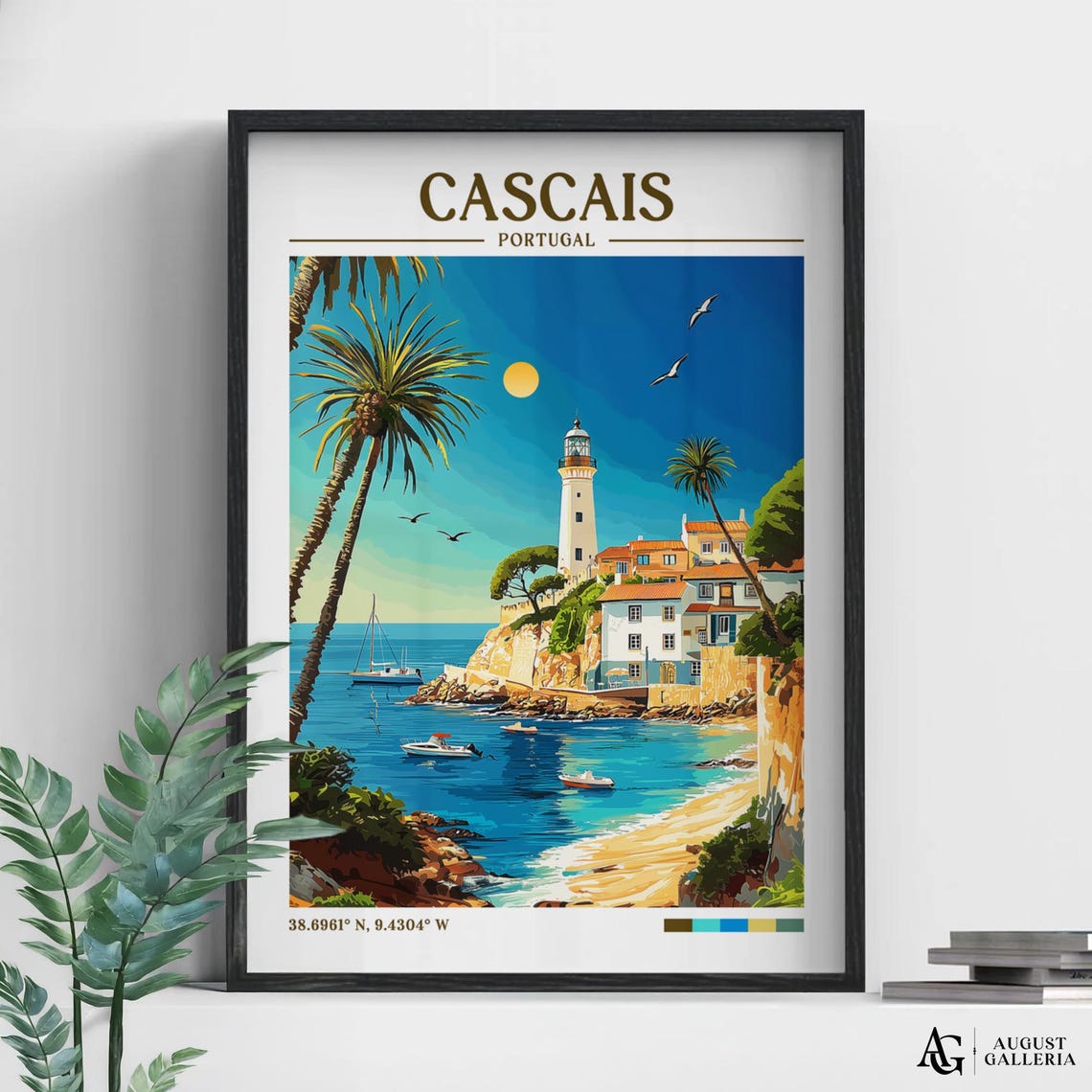 Cascais Portugal Retro Travel Print Wanderlust Posters Wall Art Framed Prints Canvas Poster