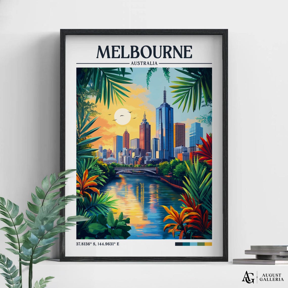 Melbourne Australia City Skyline River Golden Sunset Travel Poster