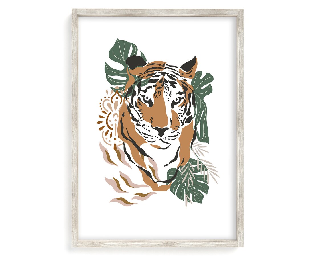 Jungle Tiger Print, Boho Tropical Animal Art Print