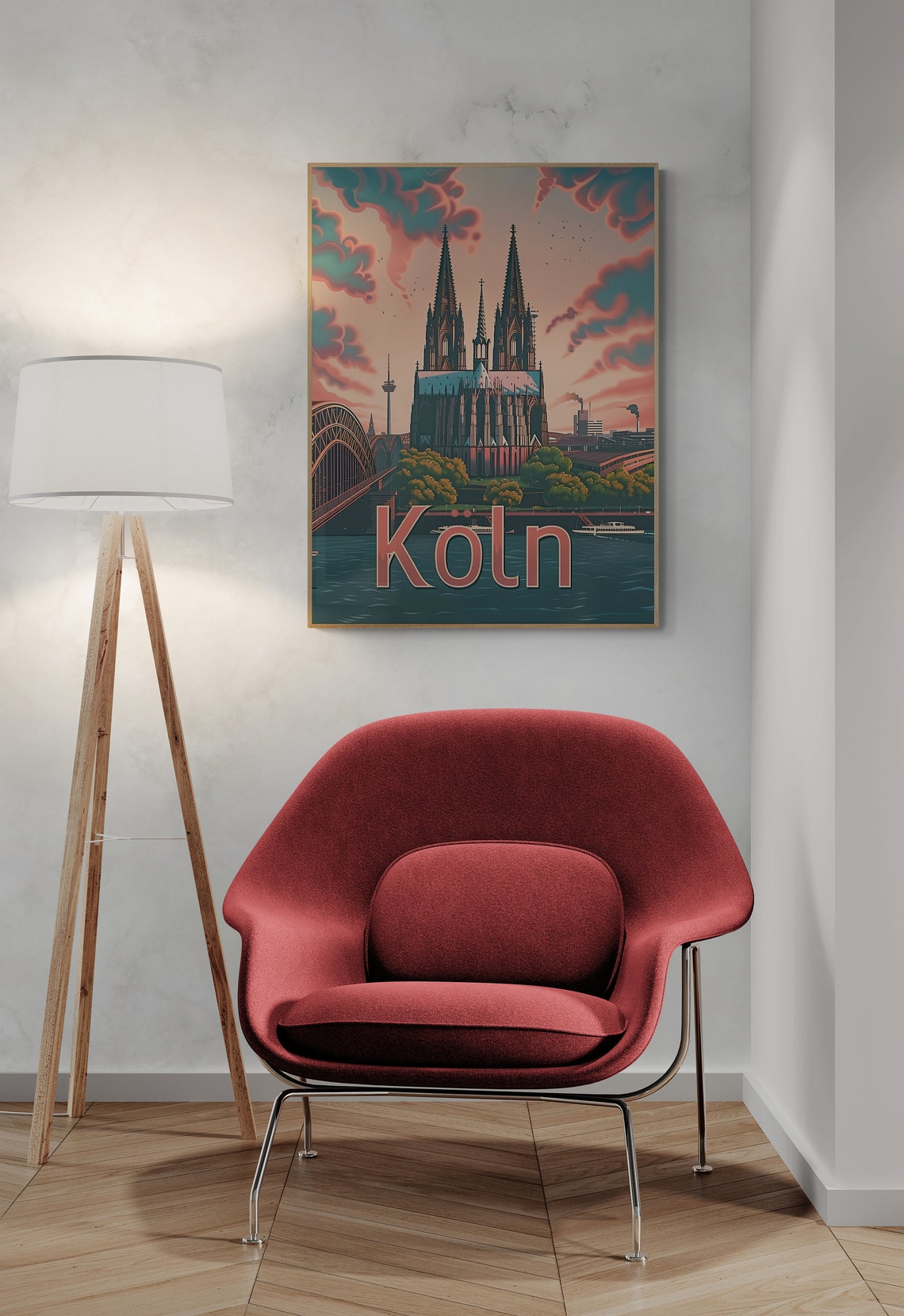Koln Cologne Cathedral Rhine Bridge Pink Sky Vintage Travel Poster - Image 4