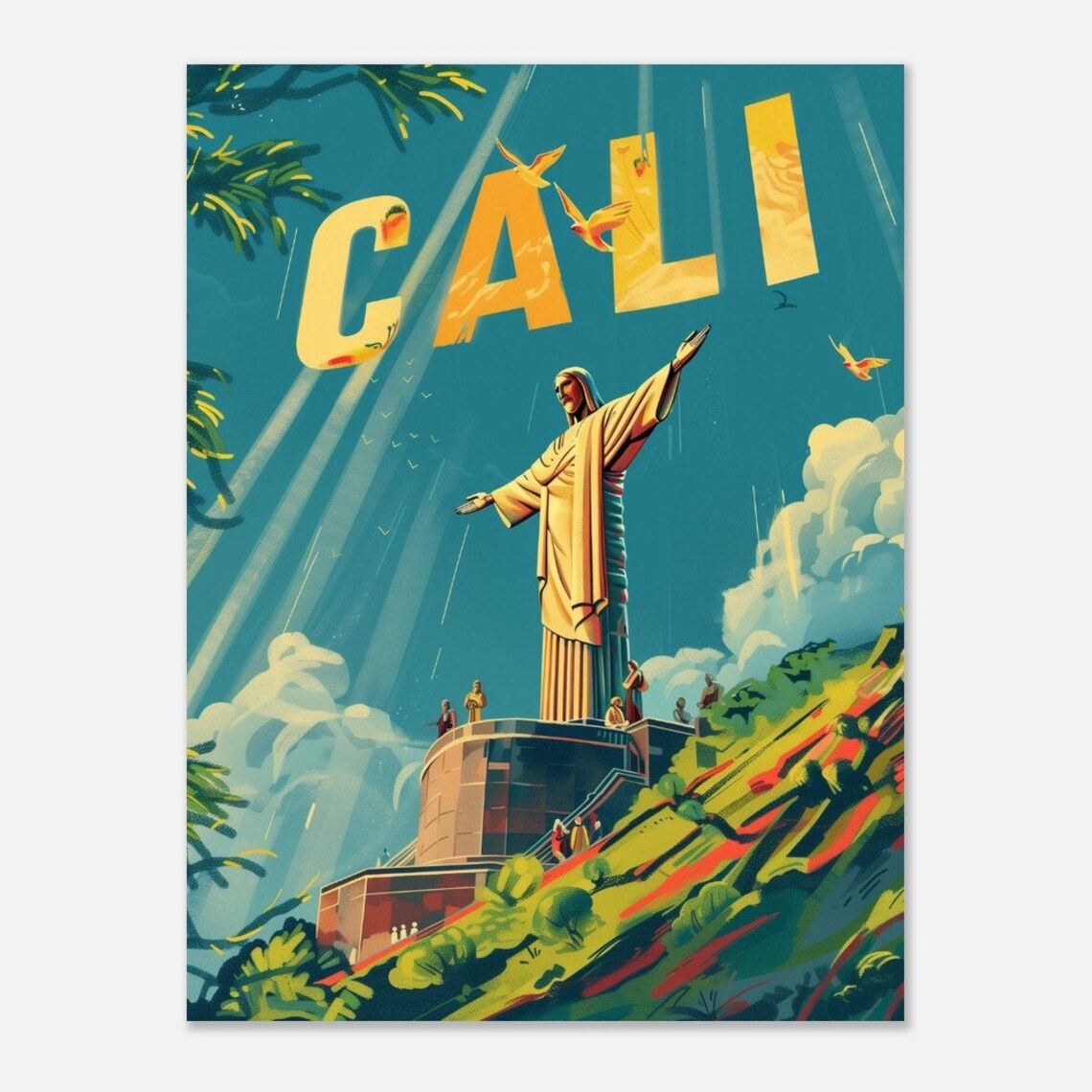 Cali Christ Statue Hilltop Colombia Andean Vista City Poster Art - Image 2