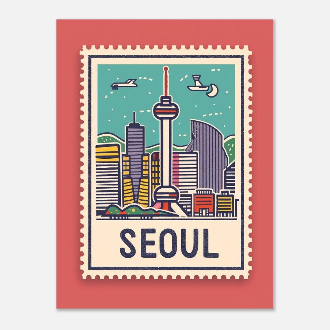 Seoul South Korea N Seoul Tower Vintage Stamp Travel Art Poster - Image 2