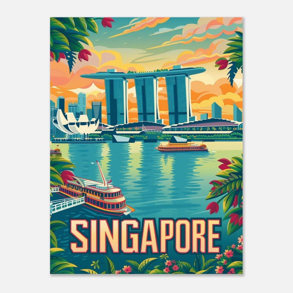 Singapore Marina Bay Sunset Skyline Tropical Garden City Poster - Image 2