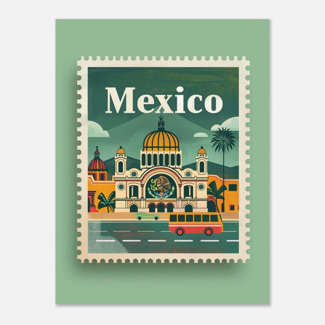 Mexico City Historic Landmark Vintage Travel Stamp Style Poster - Image 2