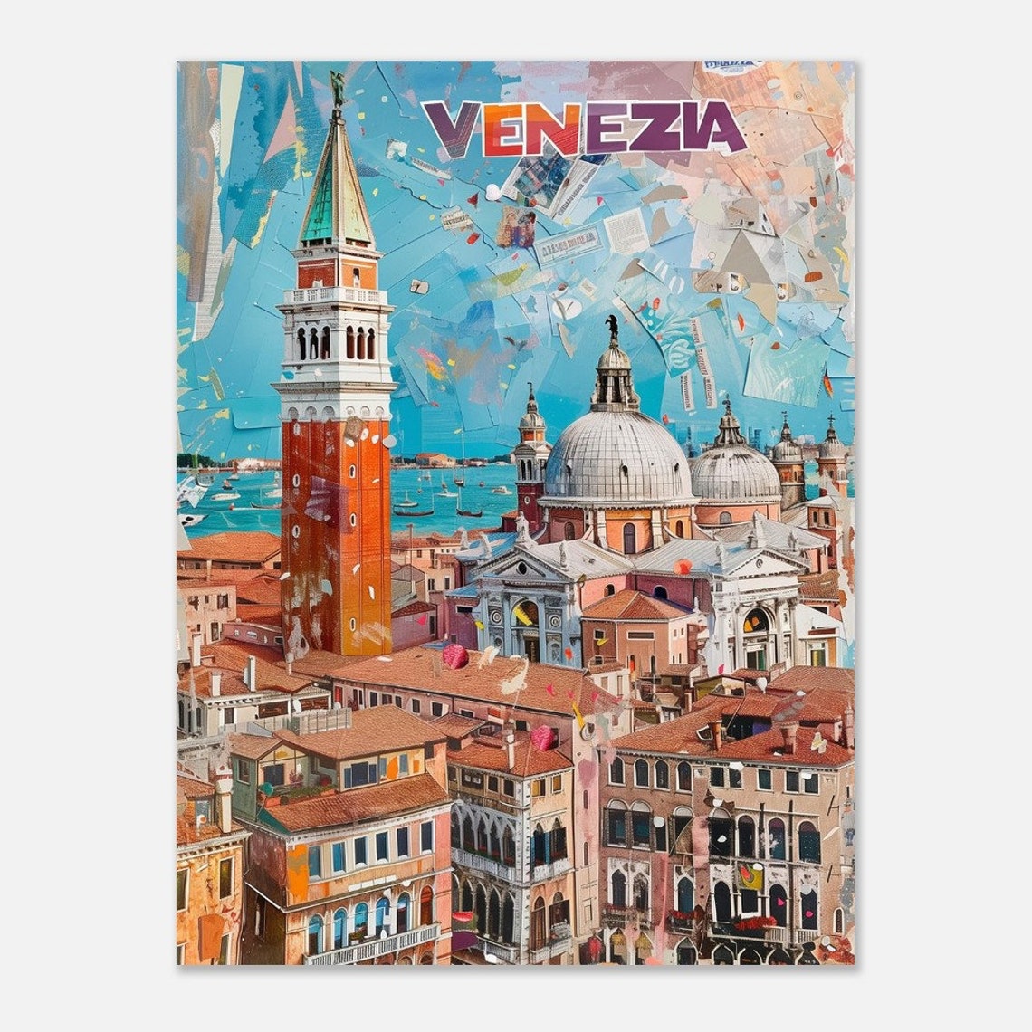 Venezia St Marks Bell Tower Domes Rooftops Collage Travel Poster - Image 2