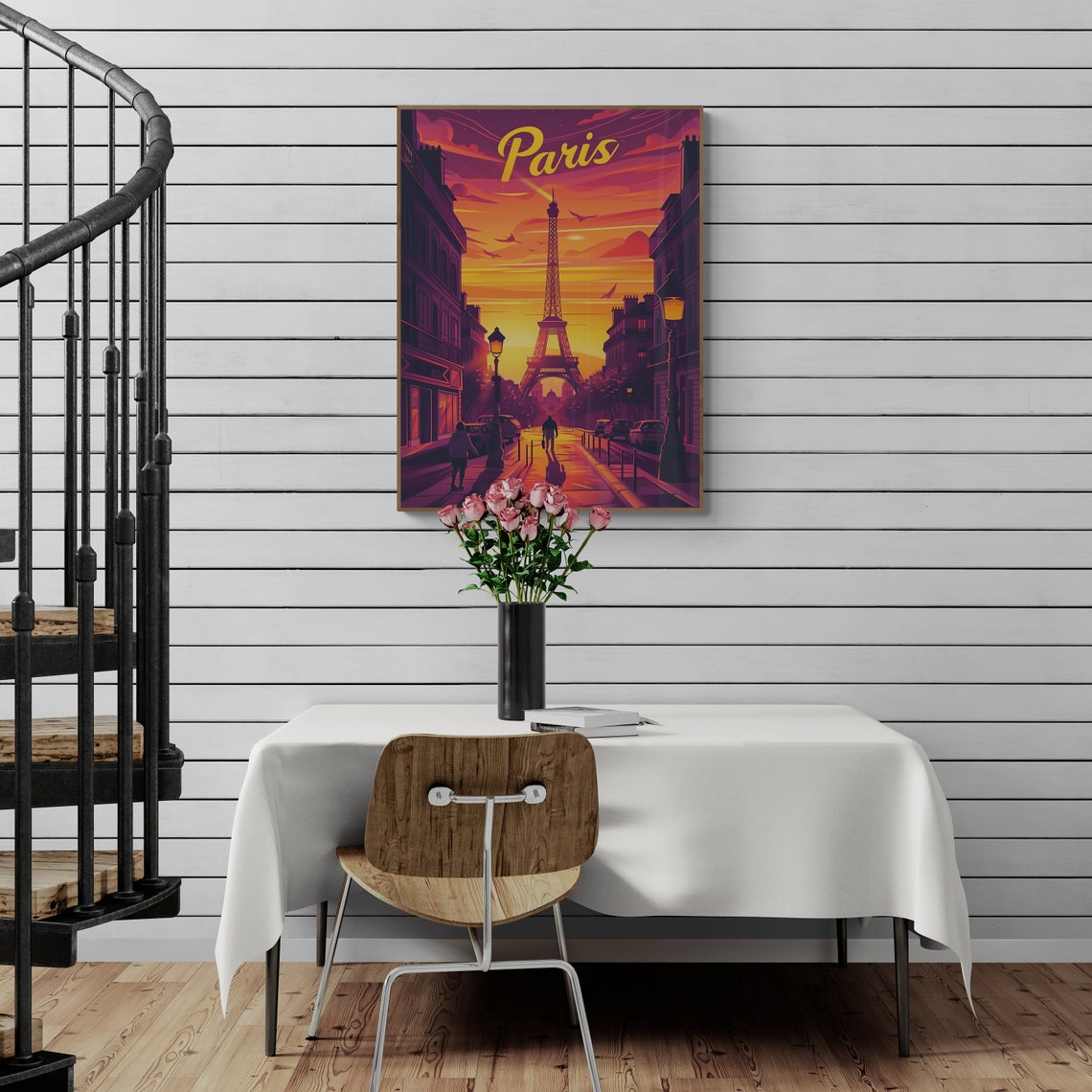 Paris Eiffel Tower Sunset Street Lamplight Vintage Travel Poster - Image 4