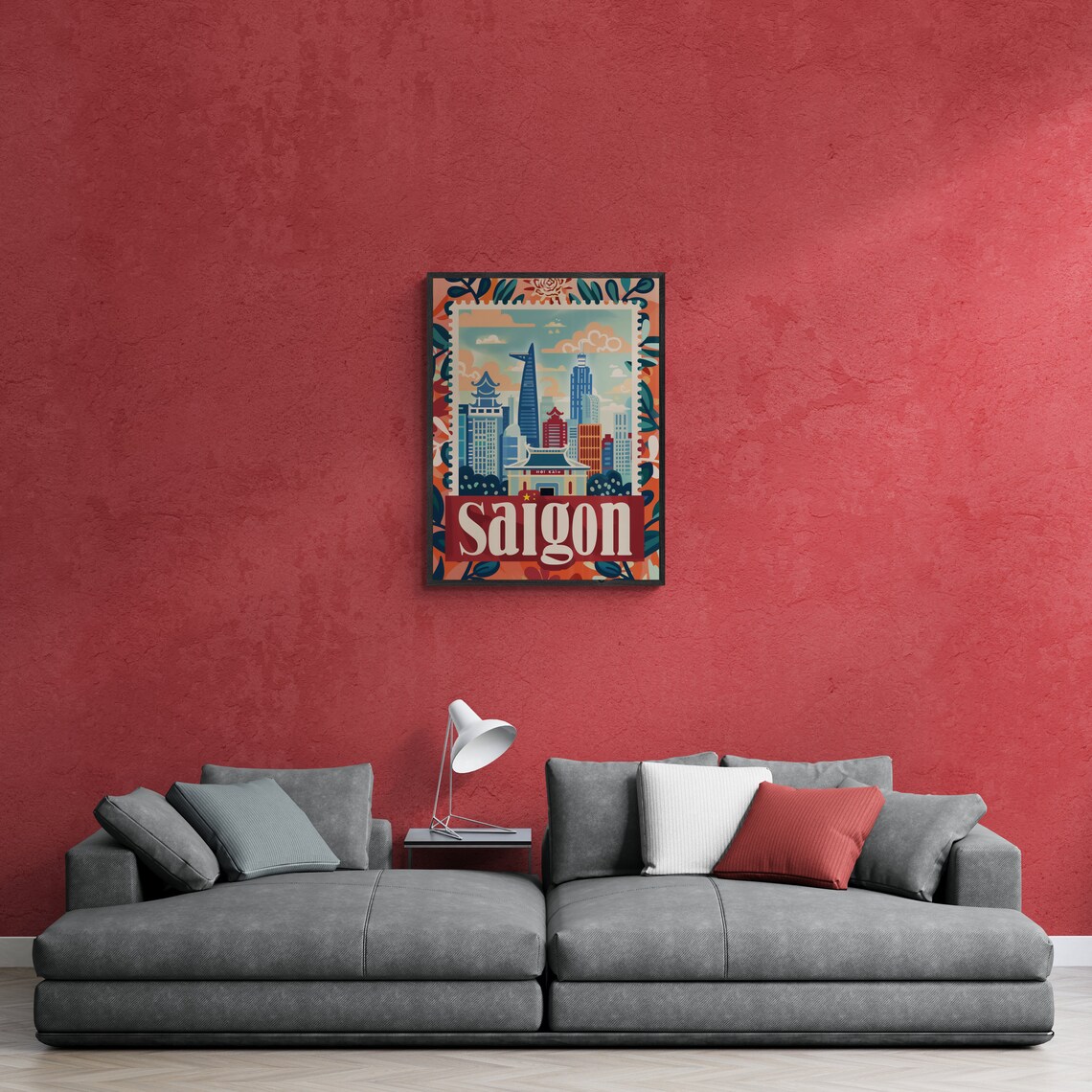 Saigon Vietnam Bitexco Skyline Pagoda Stamp Travel Art Poster - Image 4