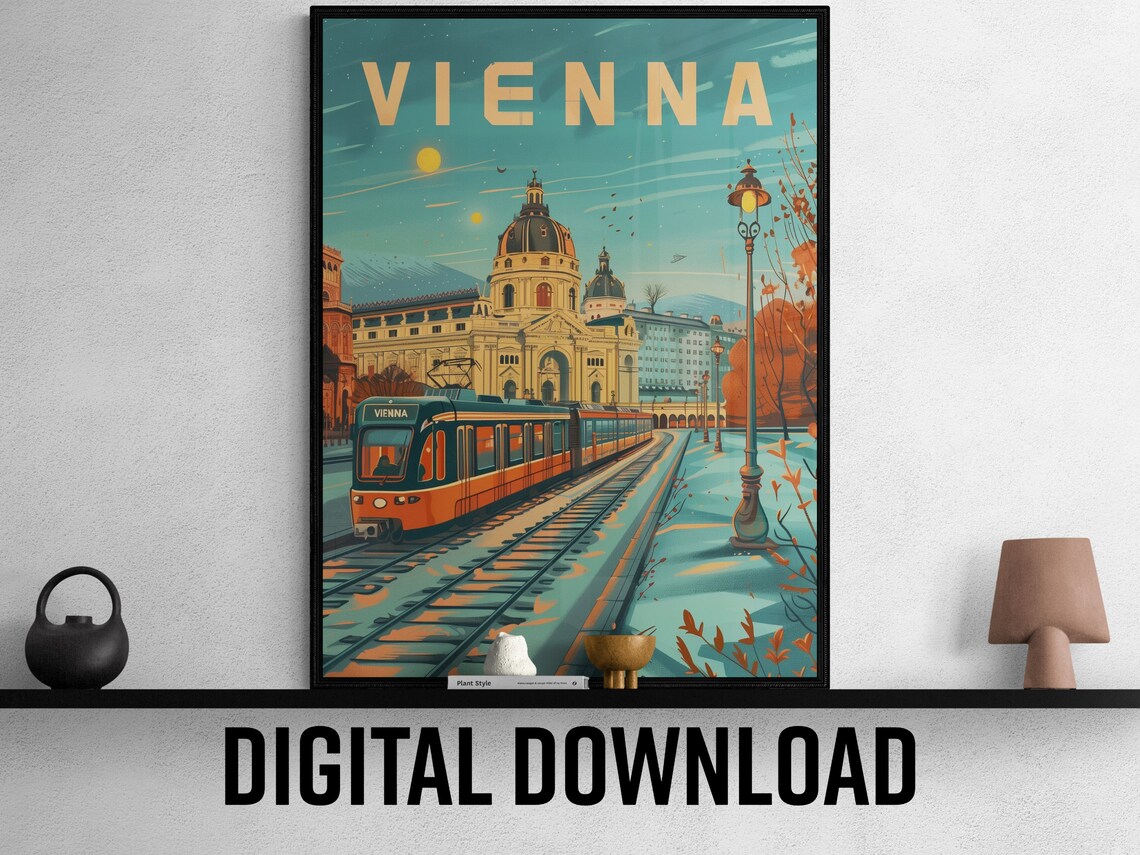 Vienna Winter Tram Snow Domed Church Street Lamps Travel Poster