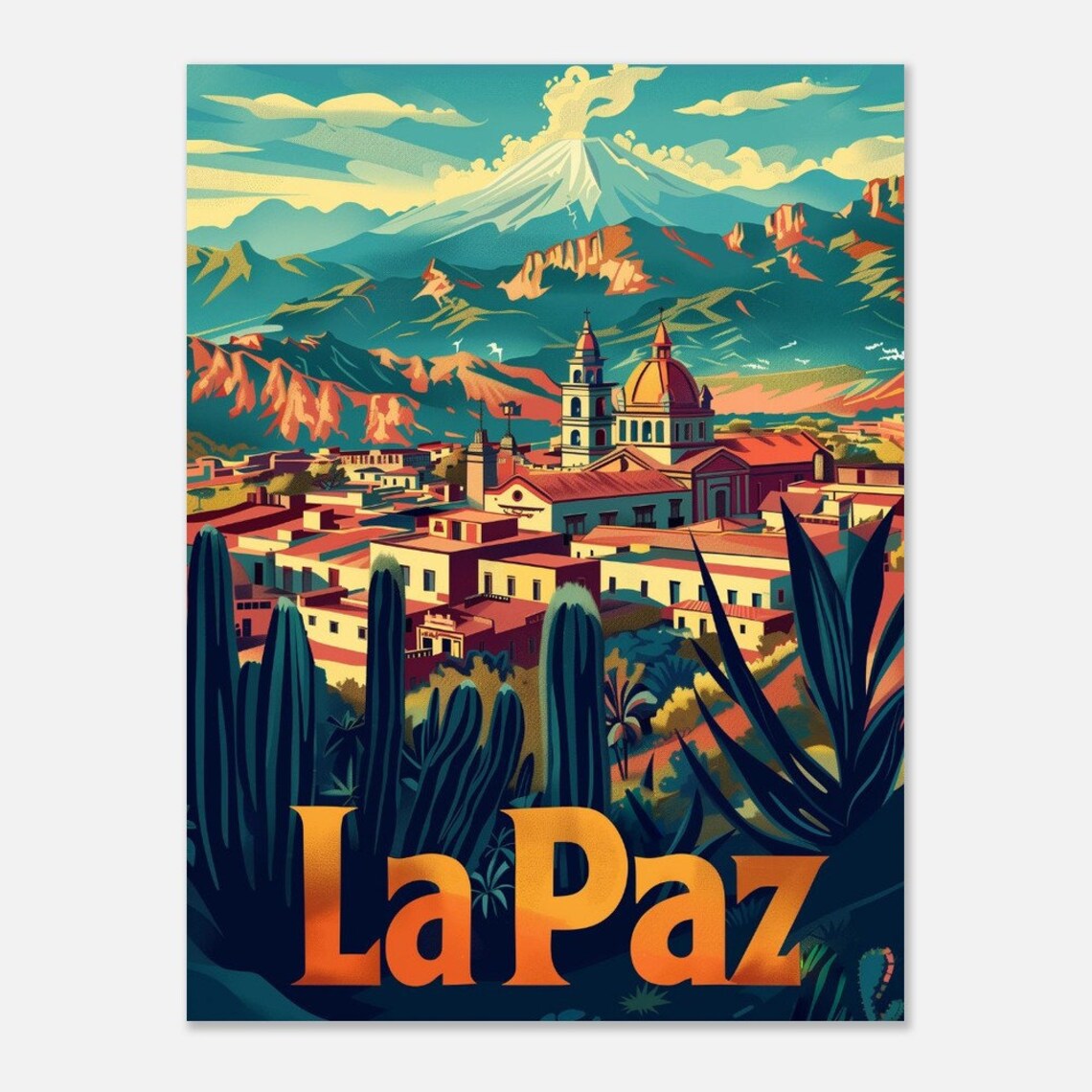 La Paz Bolivia Andes City Mountain Vintage Retro Travel Poster - Image 2