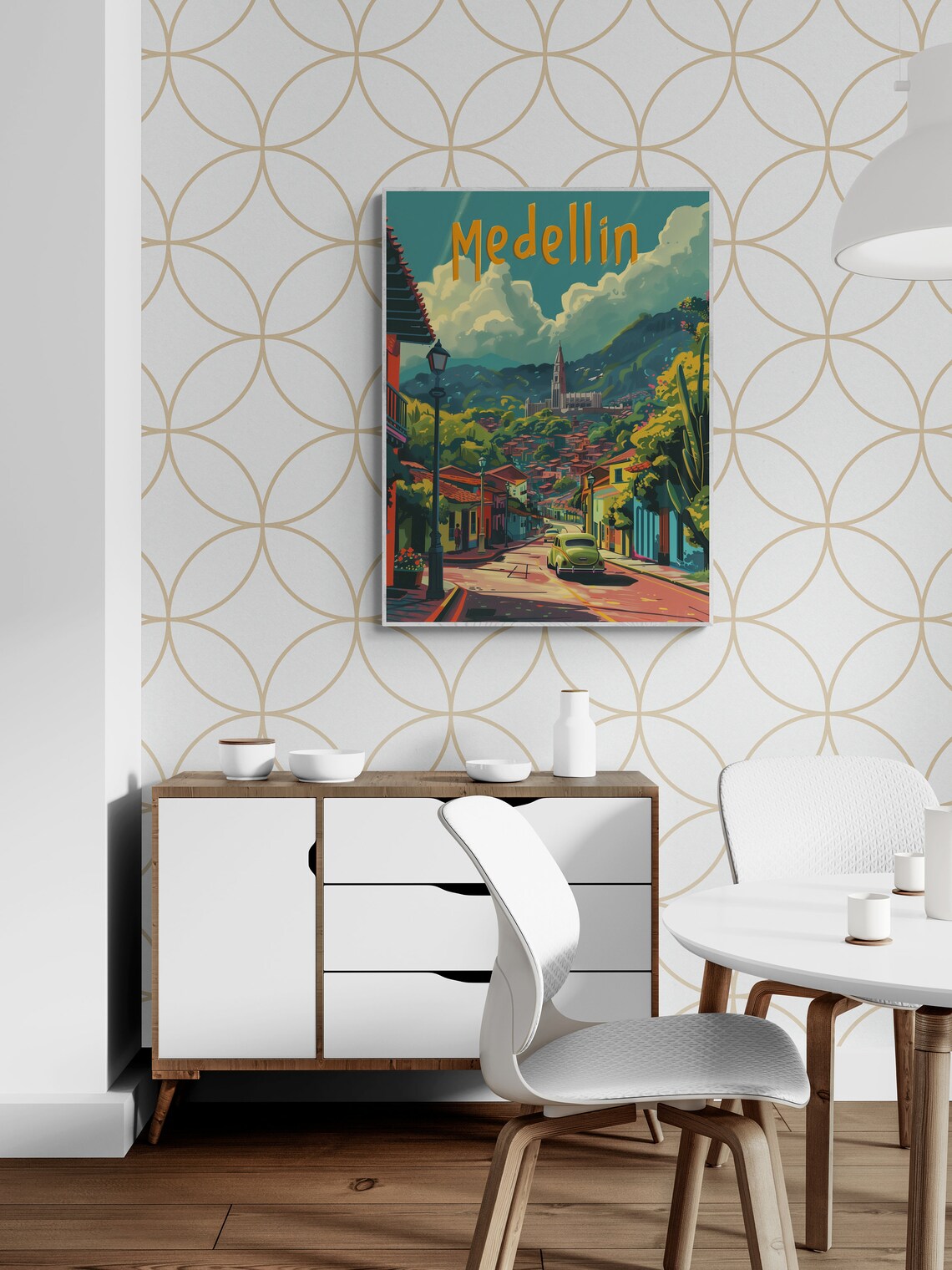 Medellin Vintage Car Street Mountain Town Colombia Poster Art - Image 5