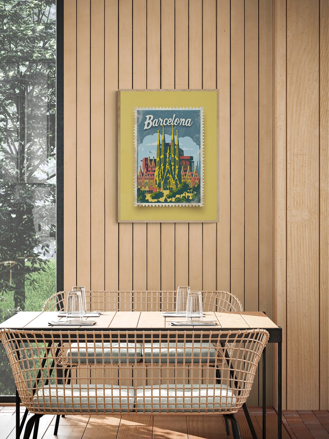 Barcelona Sagrada Familia Cathedral Stamp Style Spain Travel Poster - Image 4