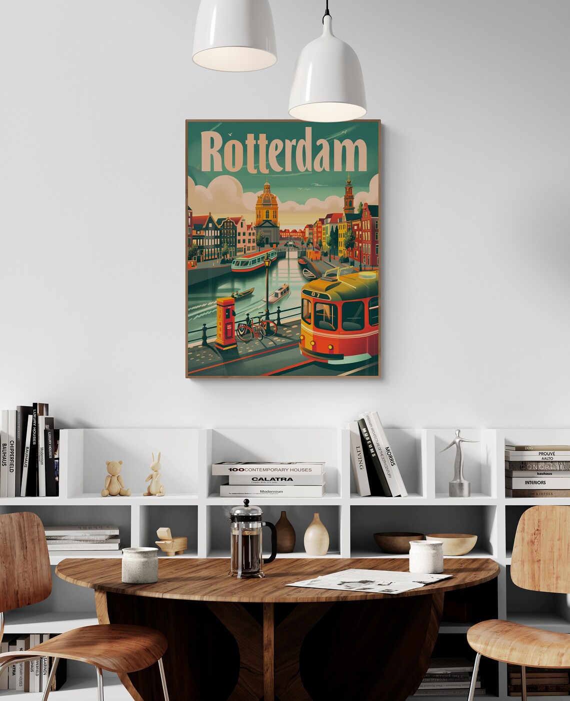 Rotterdam Netherlands Canal Bridge Tram Bike Vintage Travel Poster - Image 4