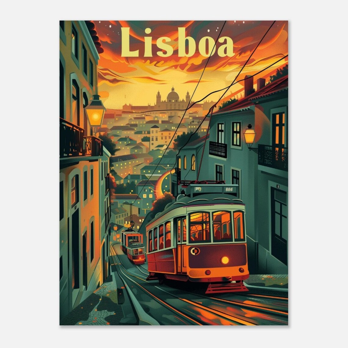 Lisboa Portugal Tram 28 Alfama Sunset Street Vintage Travel Poster - Image 2
