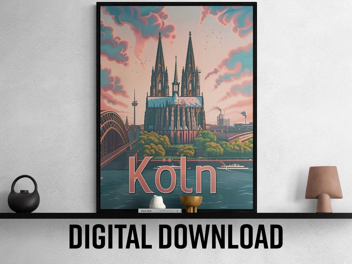 Koln Germany Cathedral and Hohenzollern Bridge Sunset Travel Poster