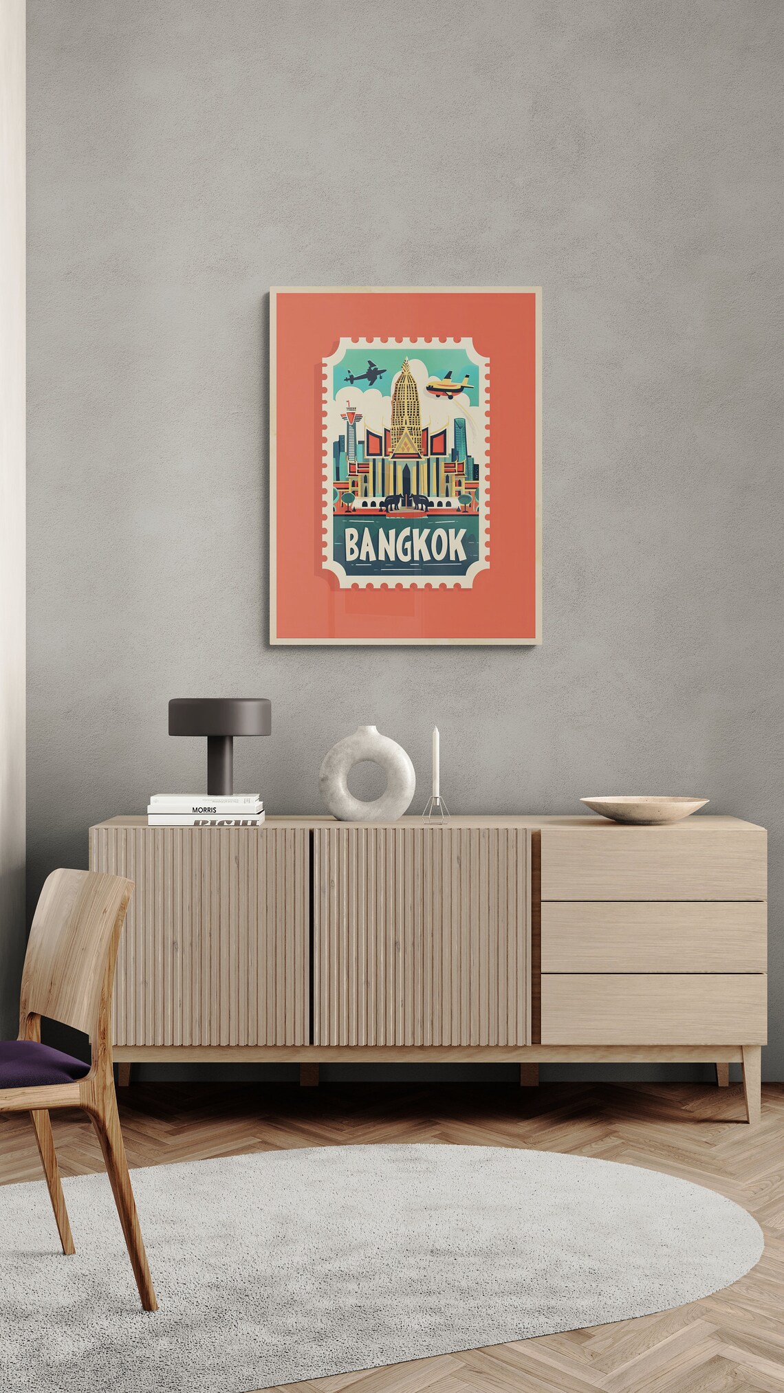 Bangkok Thailand Grand Palace Elephants Stamp Art Travel Poster - Image 3