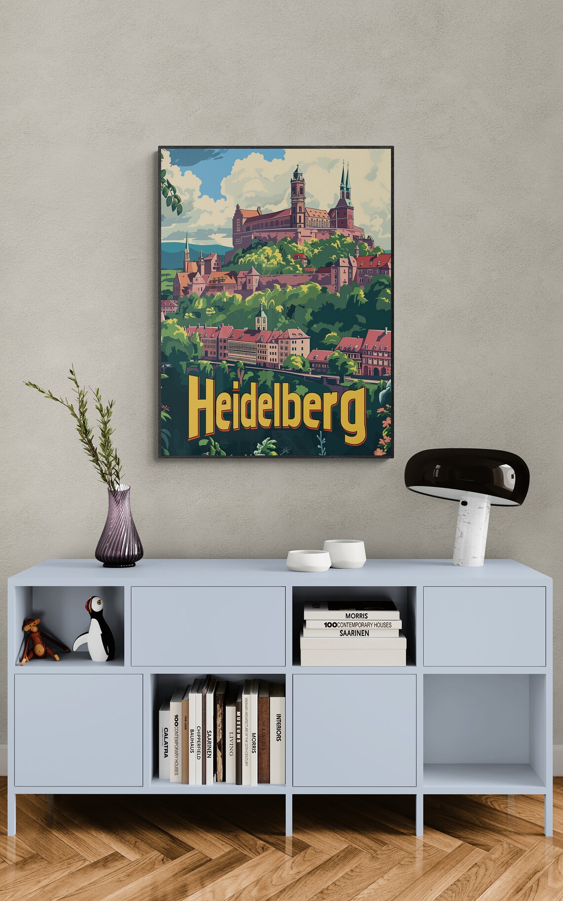 Heidelberg Germany Castle Hill Old Town Church Vintage Travel Poster - Image 3