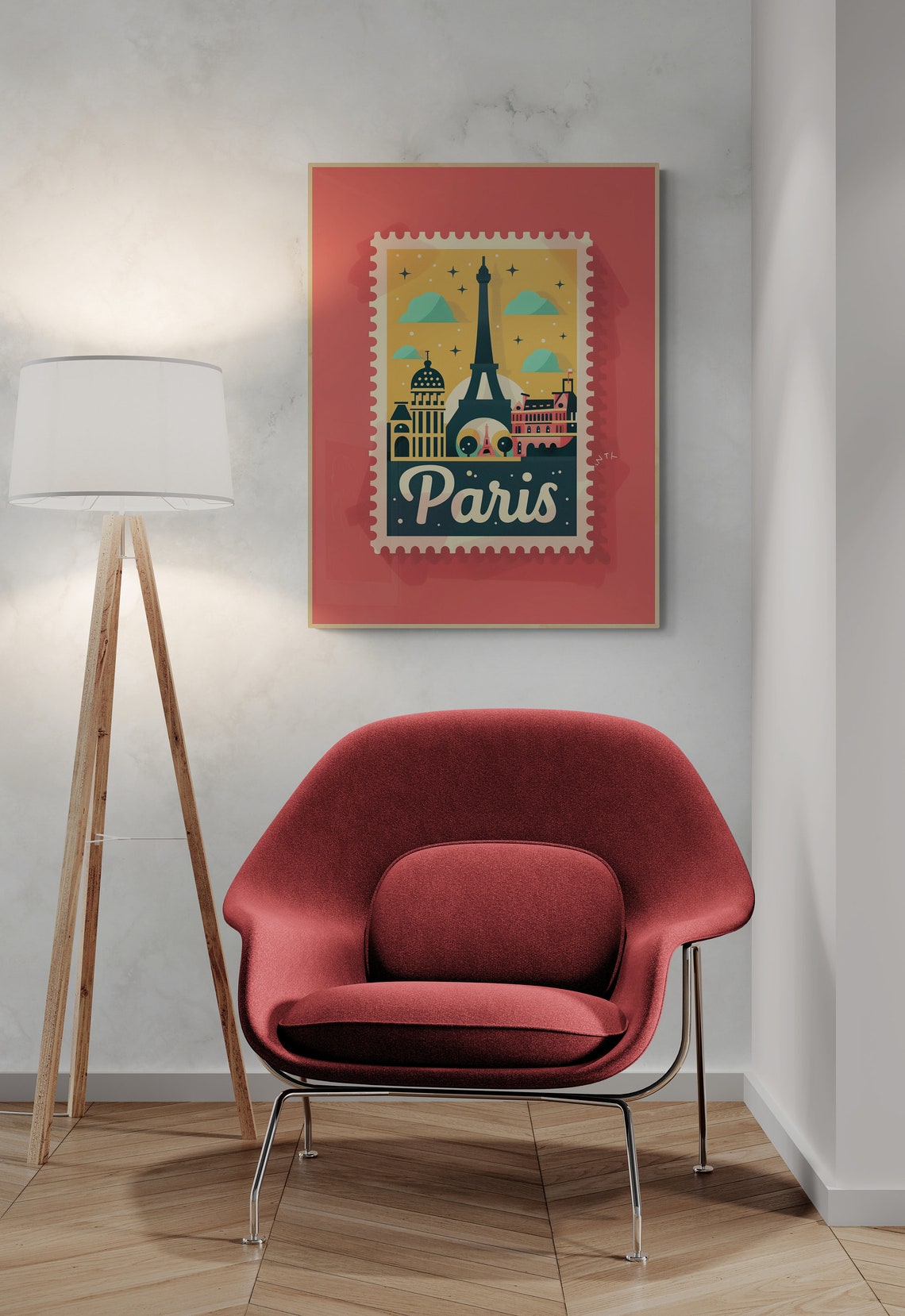 Paris Eiffel Tower Starry Night Postage Stamp Style Travel Poster - Image 5