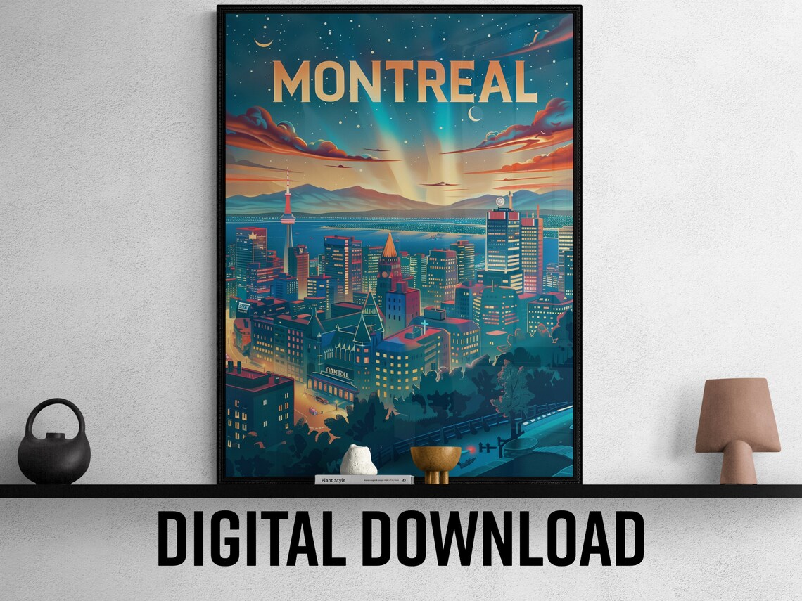 Montreal Starry Night Skyline City Lights River Travel Poster - Image 2