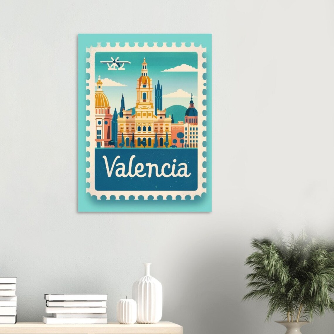 Valencia Spain City Skyline Vintage Stamp Style Travel Poster - Image 4