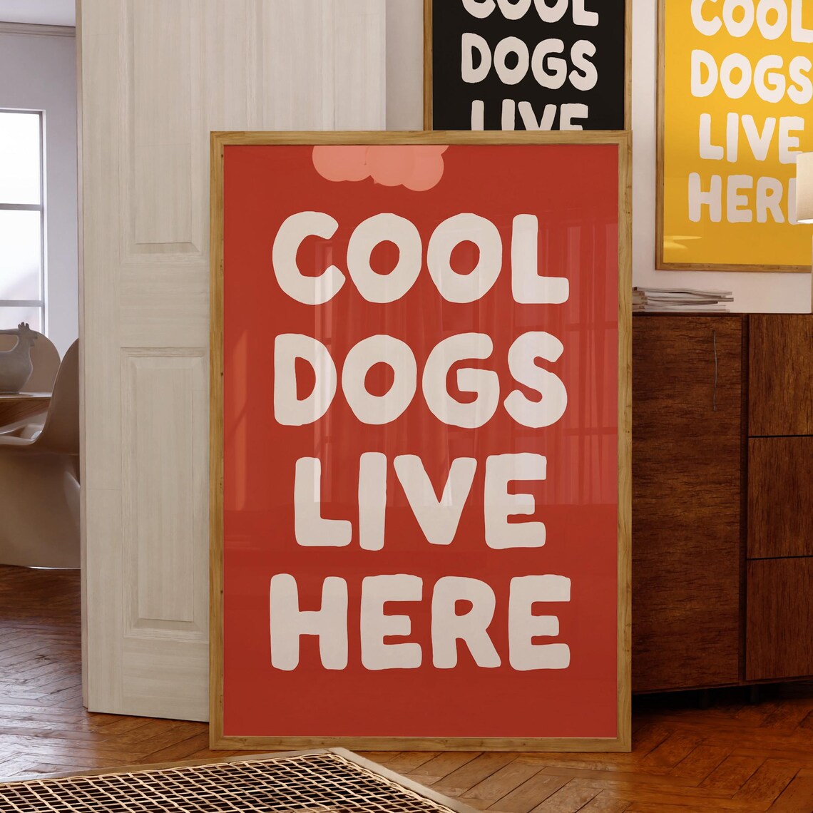 Cool Dogs Live Here White On Red Retro Typographic Dog Poster - Image 3