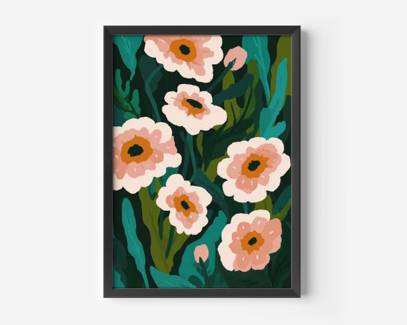 Modern Living Room Decoration Botanical Art Poster Flowers Pink Green Illustration Floral Stylish Wall Nature Hallway Bedroom