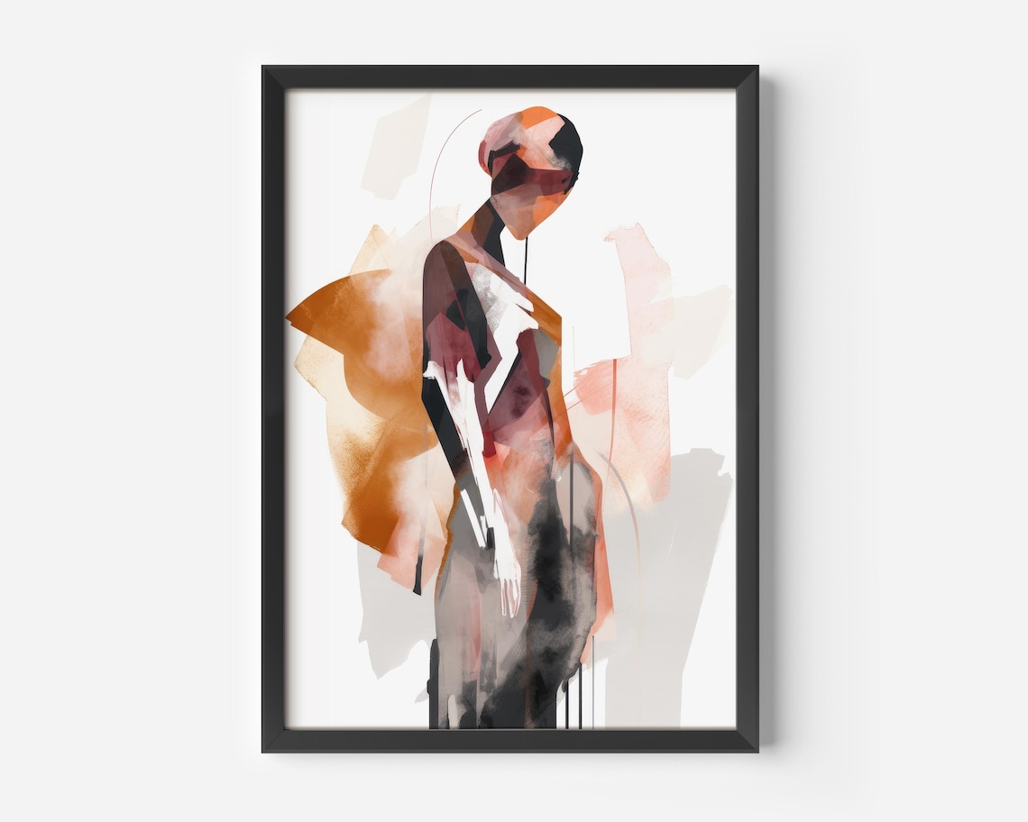 Abstract Feminine Silhouette Wall Mural Living Room Artwork Modern Minimalist Orange Beige Art Print Boho Atmosphere Elegance