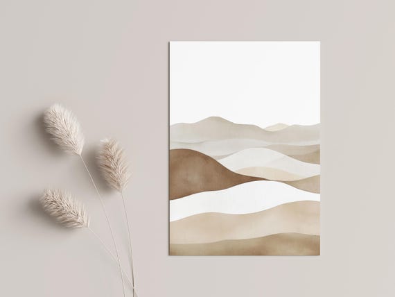 Modern Living Room Wall Art Minimalist Landscape Poster Beige Nature Illustration Scandinavian Neutral Hallway Office Decor