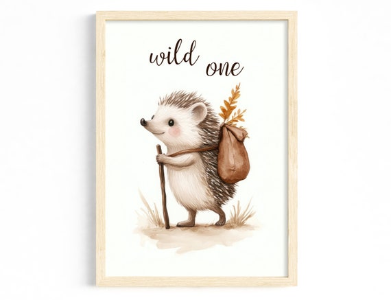 Nursery Forest Animals Art Scandinavian Hedgehog Watercolor Poster Nature Decor Neutral Birth Gift Baby Room Animal Illustration