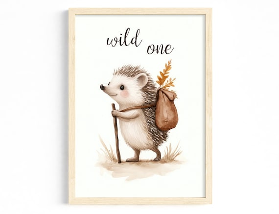 Wild One Hedgehog Watercolor Nursery Woodland Adventure Poster