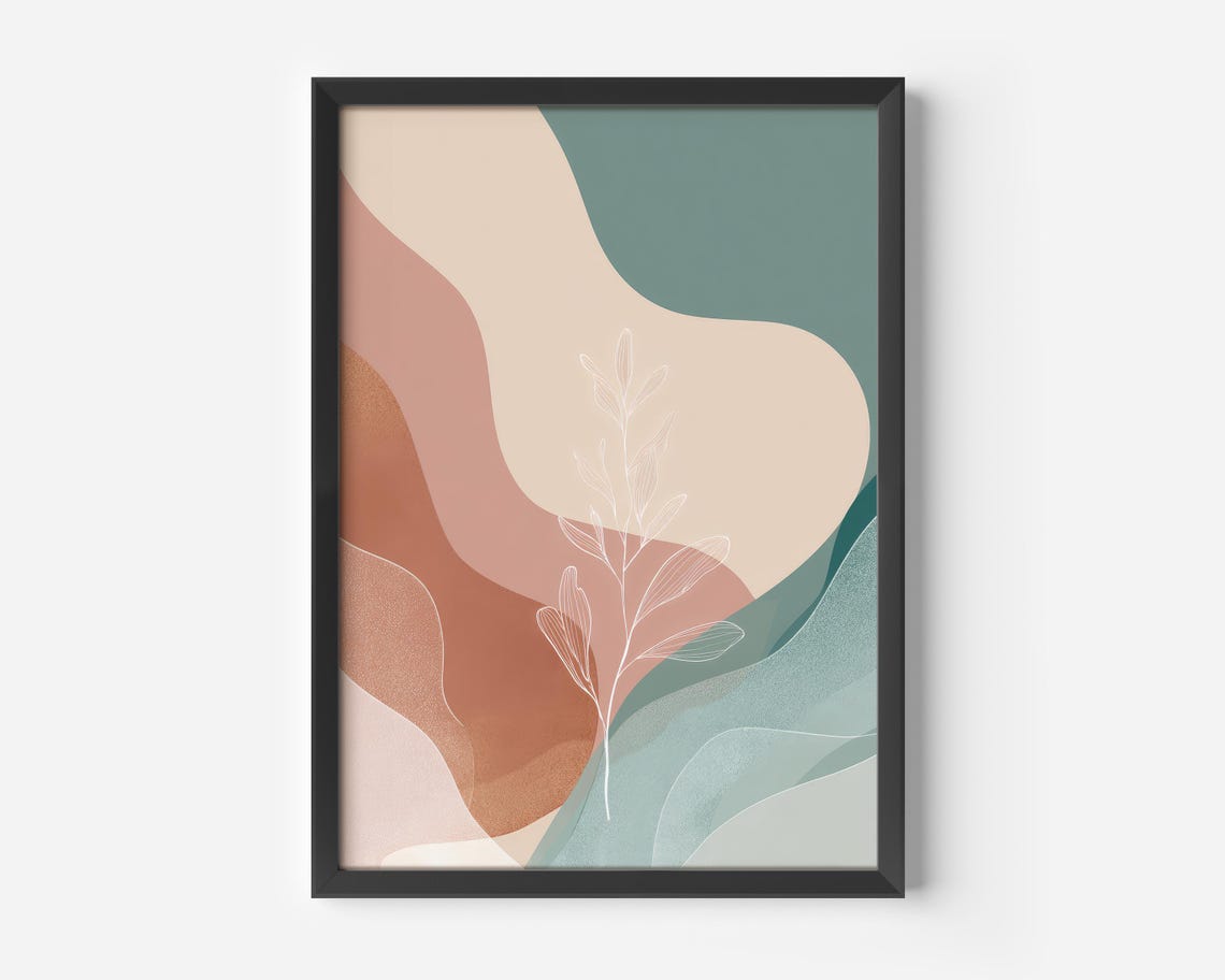 Abstract Terracotta Waves Botanical Line Drawing Sage Art Print