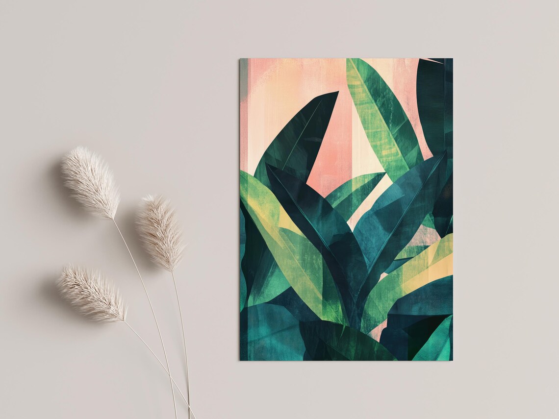 Tropical Leaves Poster, Boho Living Room Art Print