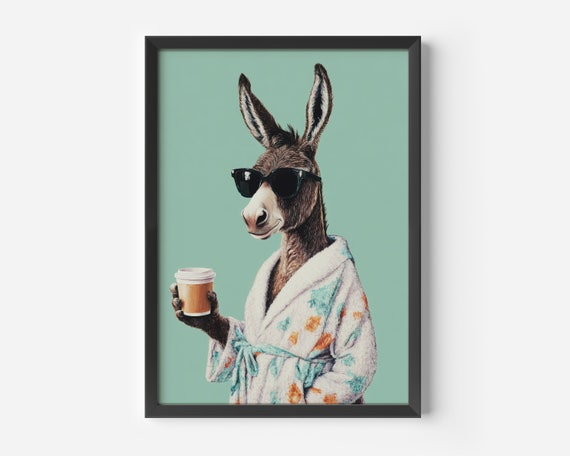 Funny Donkey With Coffee Cup Humor Art Print