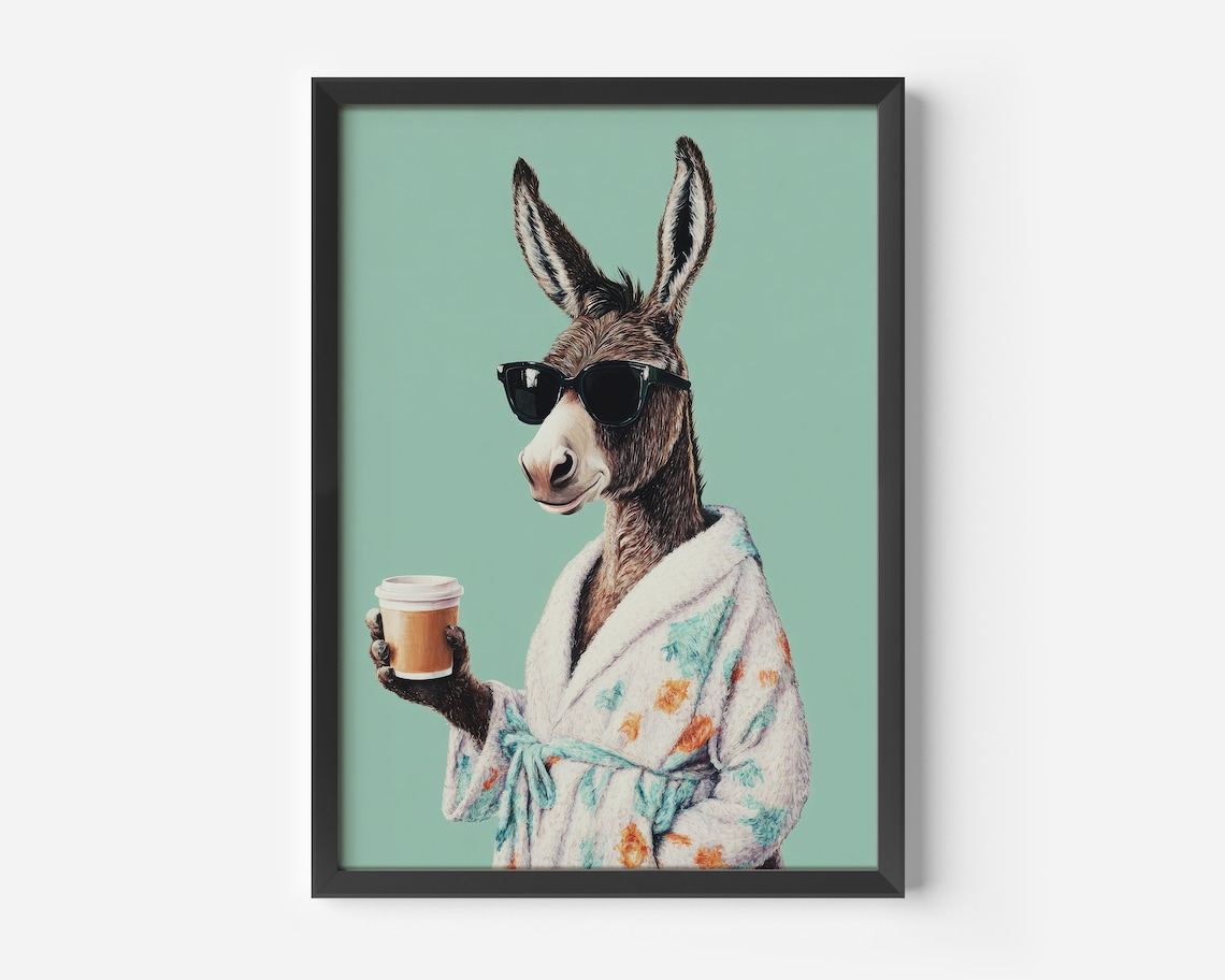 Funny Donkey With Coffee Cup Humor Art Print