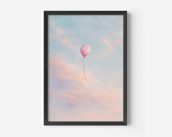 Dream Pastel Clouds Balloon Poster, Soft Sky Illustration