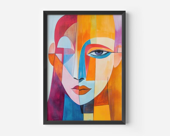 Modern Living Room Decor Cubism Portrait Colorful Abstract Face Print Artistic Wall Art Home Office Feminine Poster