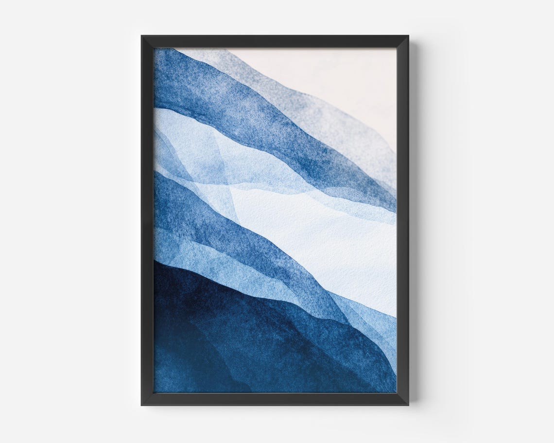Abstract Blue Watercolor Waves Layered Minimalist Ocean Art Print