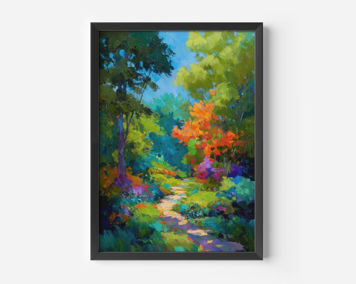 Colorful Impressionist Forest Path Painting Vibrant Nature Poster