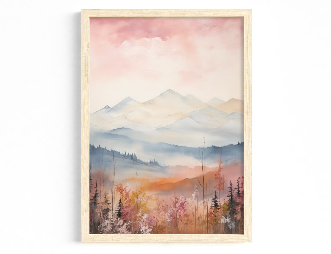 Pastel Landscape Art Print, Modern Scandi Decor